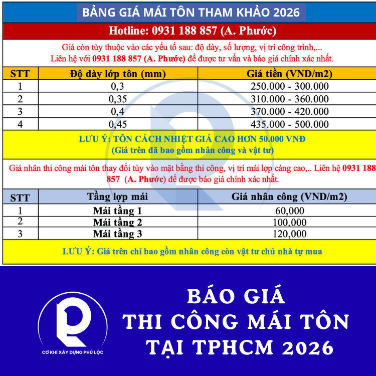 Thi công mái tôn tại TPHCM