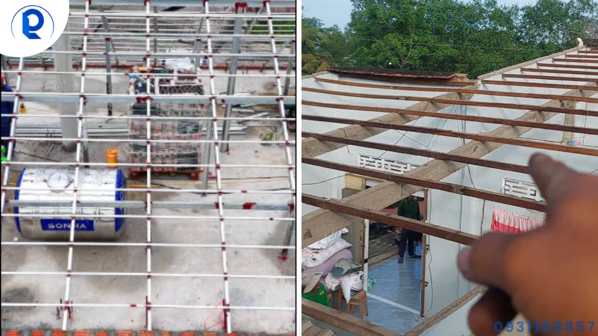 Kỹ thuật viên khảo sát khung xà gồ trước khi thay mái tôn cũ tại TPHCM