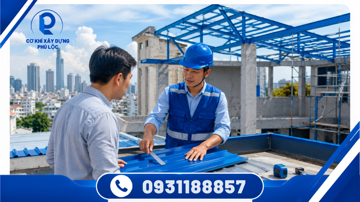 Kỹ thuật viên tư vấn vật liệu mái tôn cho công trình tại TPHCM