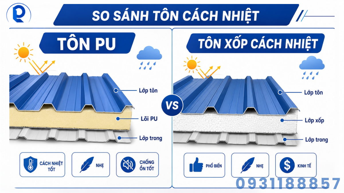So sánh tôn PU và tôn xốp cách nhiệt cho nhà ở và nhà xưởng