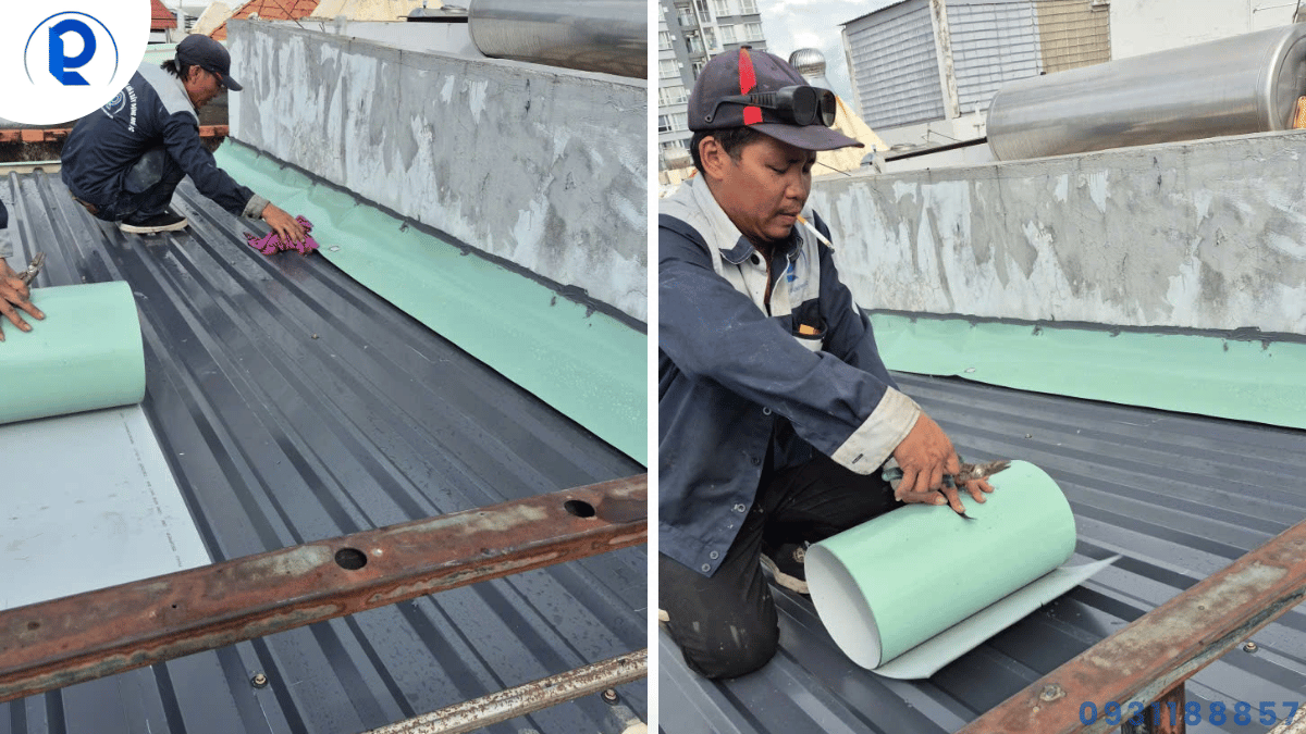 Kỹ thuật viên khảo sát mái tôn tại công trình ở TPHCM