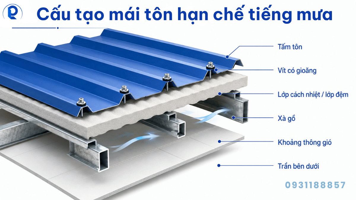 Cấu tạo mái tôn hạn chế tiếng ồn khi mưa