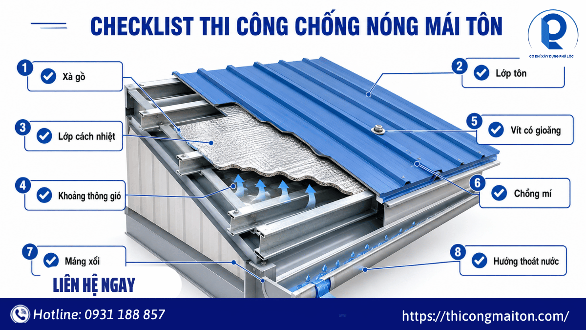 Checklist thi công chống nóng mái tôn
