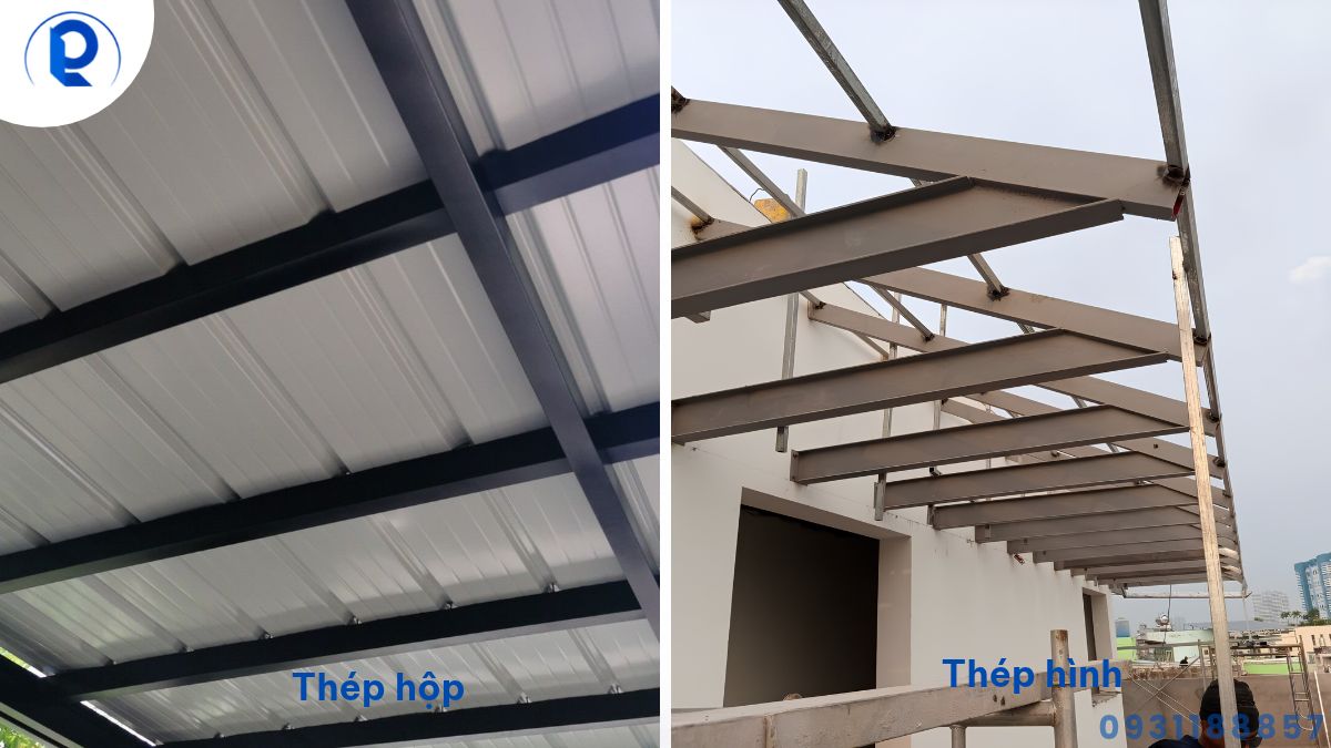 Khung mái tôn sắt hộp và thép hình tại công trình