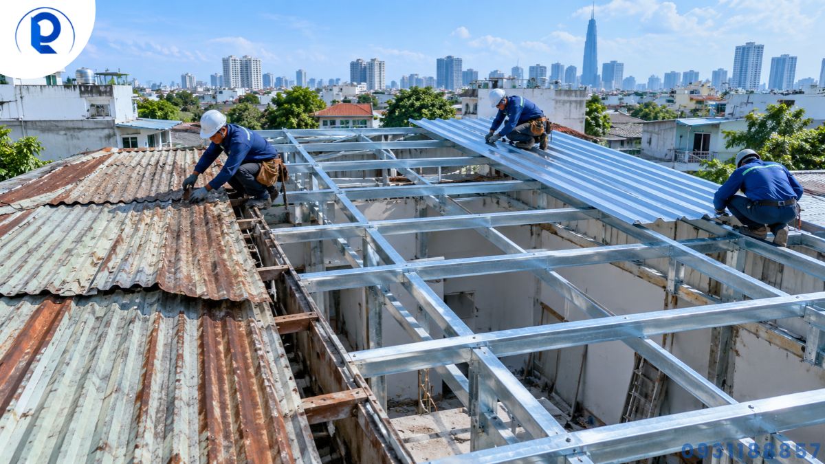 Cải tạo mái cũ bằng hệ khung mái tôn
