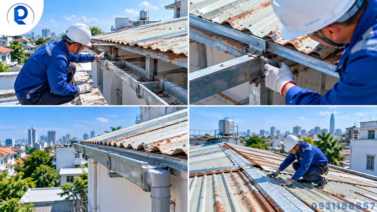 Kiểm tra kết cấu và điểm neo trước khi cải tạo mái cũ