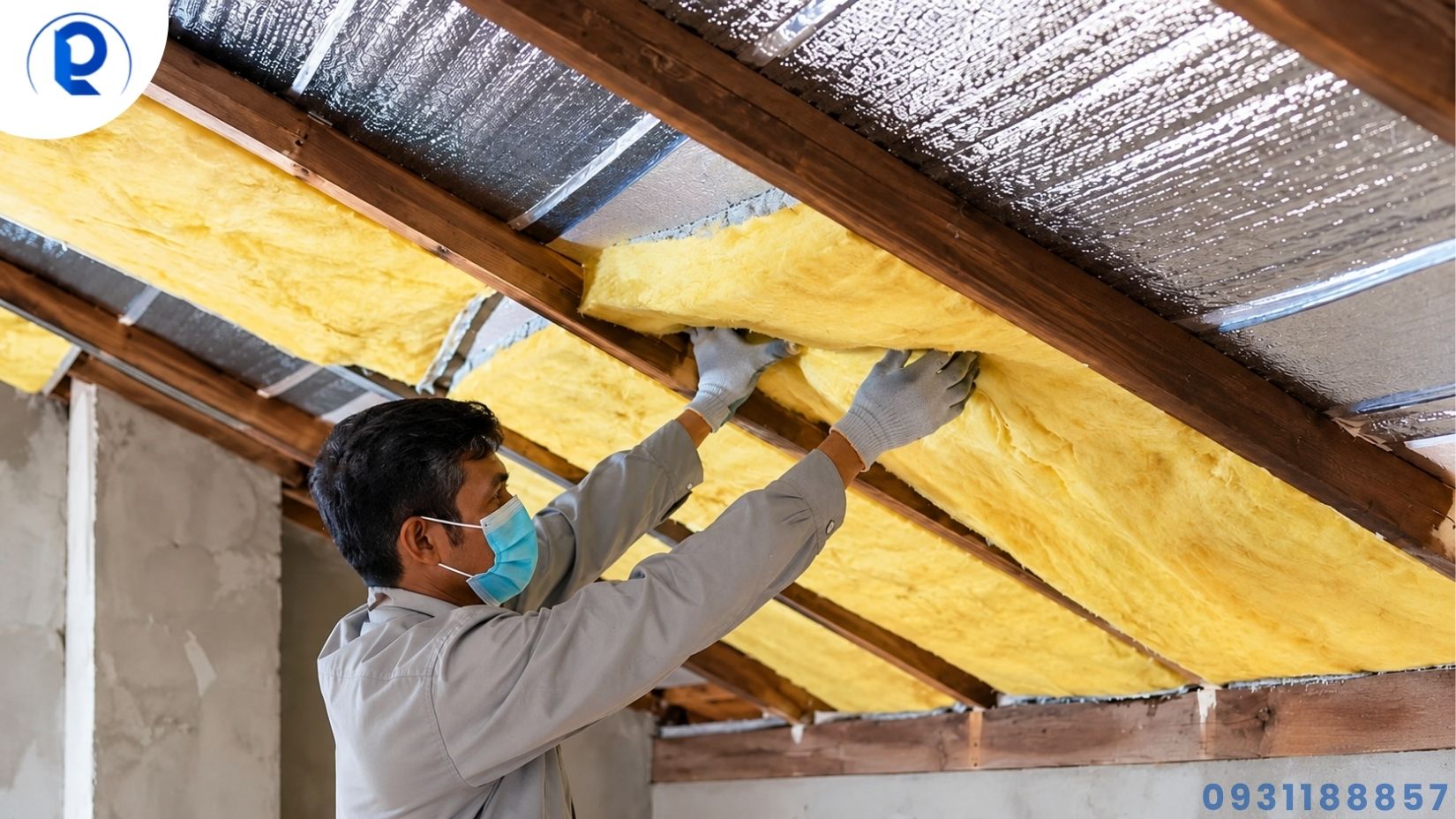 Kỹ thuật viên kiểm tra xà gồ và khoảng không dưới mái trước khi lót cách nhiệt