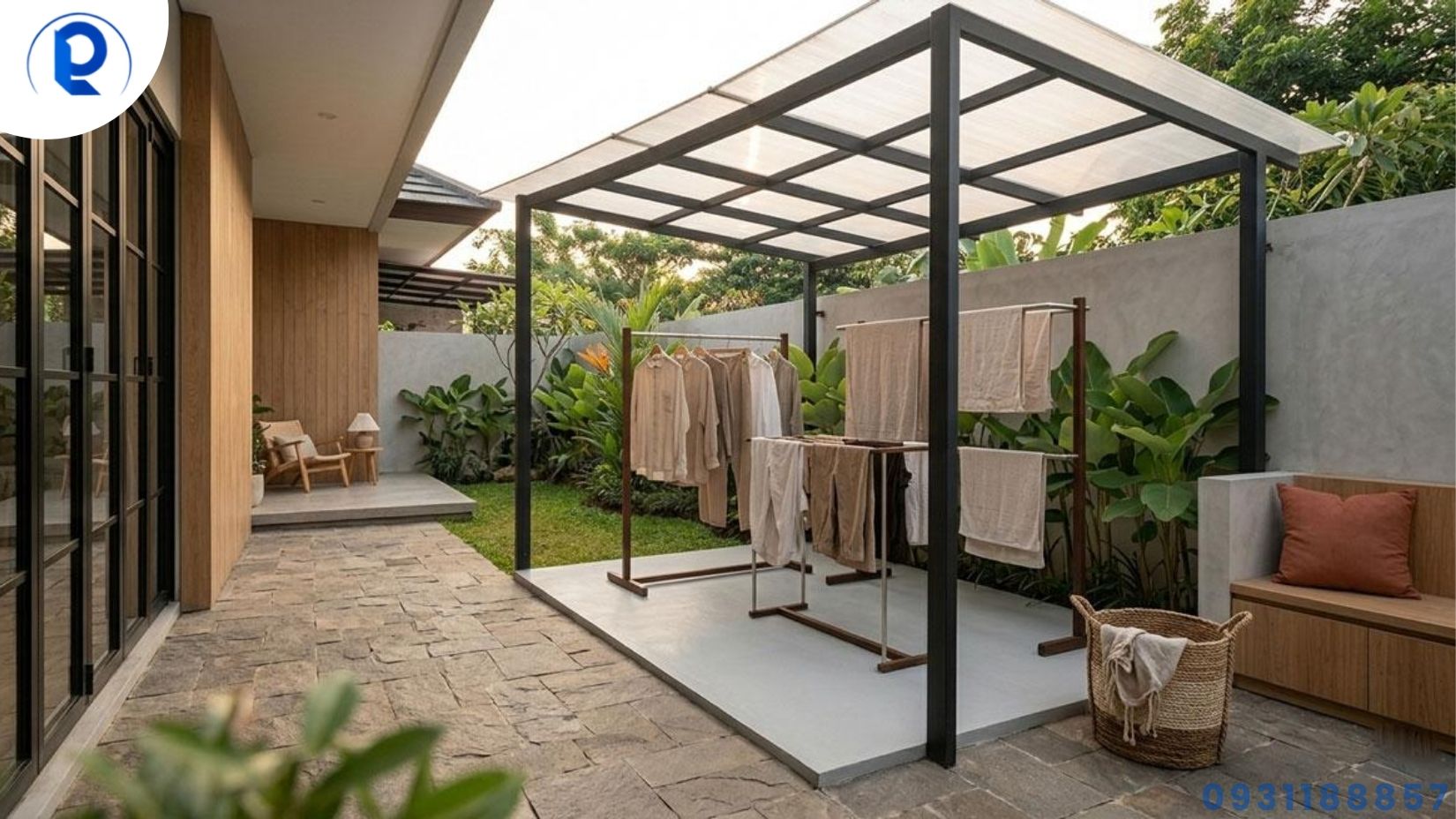 Mái tôn nhà phố kết hợp tấm lấy sáng tại khu vực sân sau