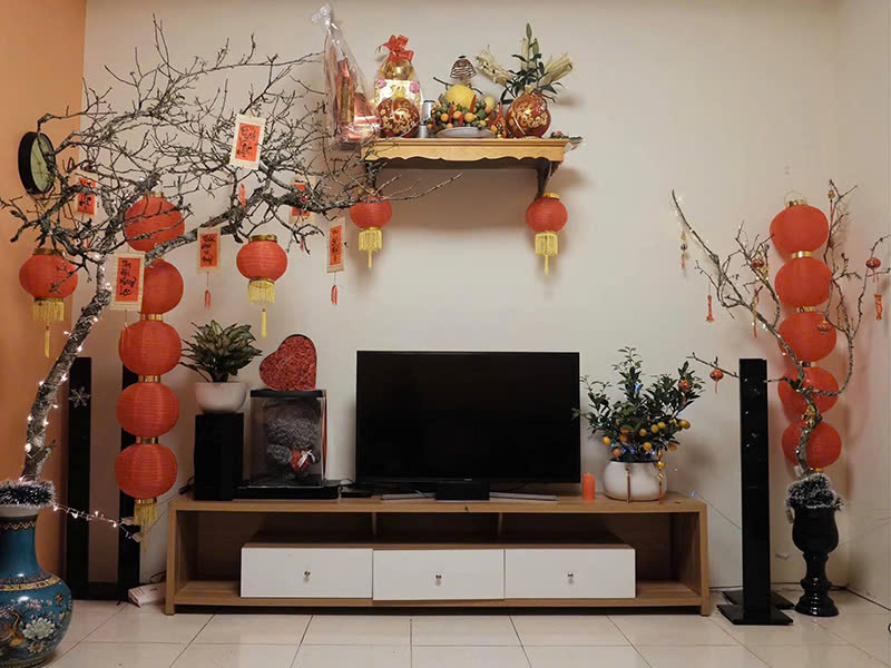 Trang trí phòng khách ngày tết